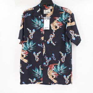 Bather Hawaiian Shirt Mens Medium Tiger Button Up Short Sleeve Cotton Blend